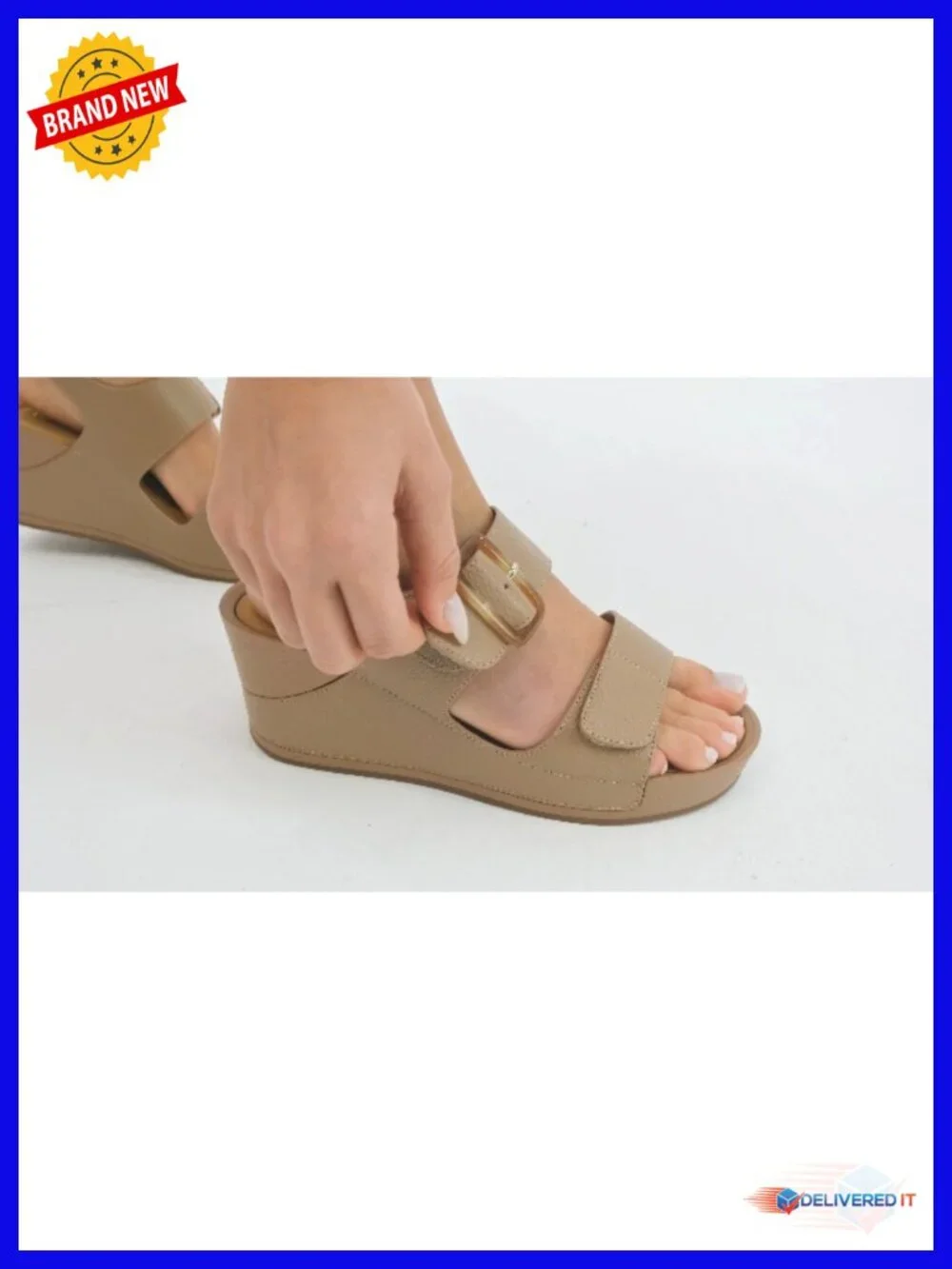 Womens High Platform Wedge Sandals Dressy Open Toe 2.76 Inch Heel Adjustable